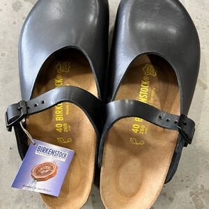 Birkenstock Black Leather Clogs